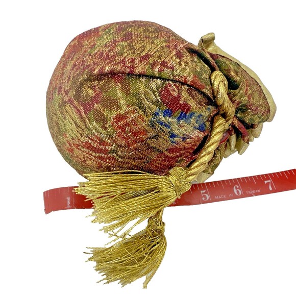 Vintage Christmas Ornament Potli Bag Pouch Gold Red Jewel Tassel Indian Style - Picture 6 of 7